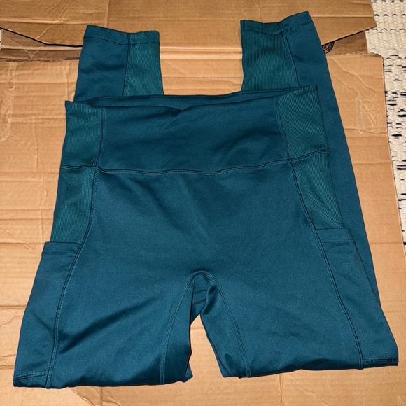 All in Motion Teal High Waist Ribbed Panel Pocket Leggings Women's - Picture 1 of 4